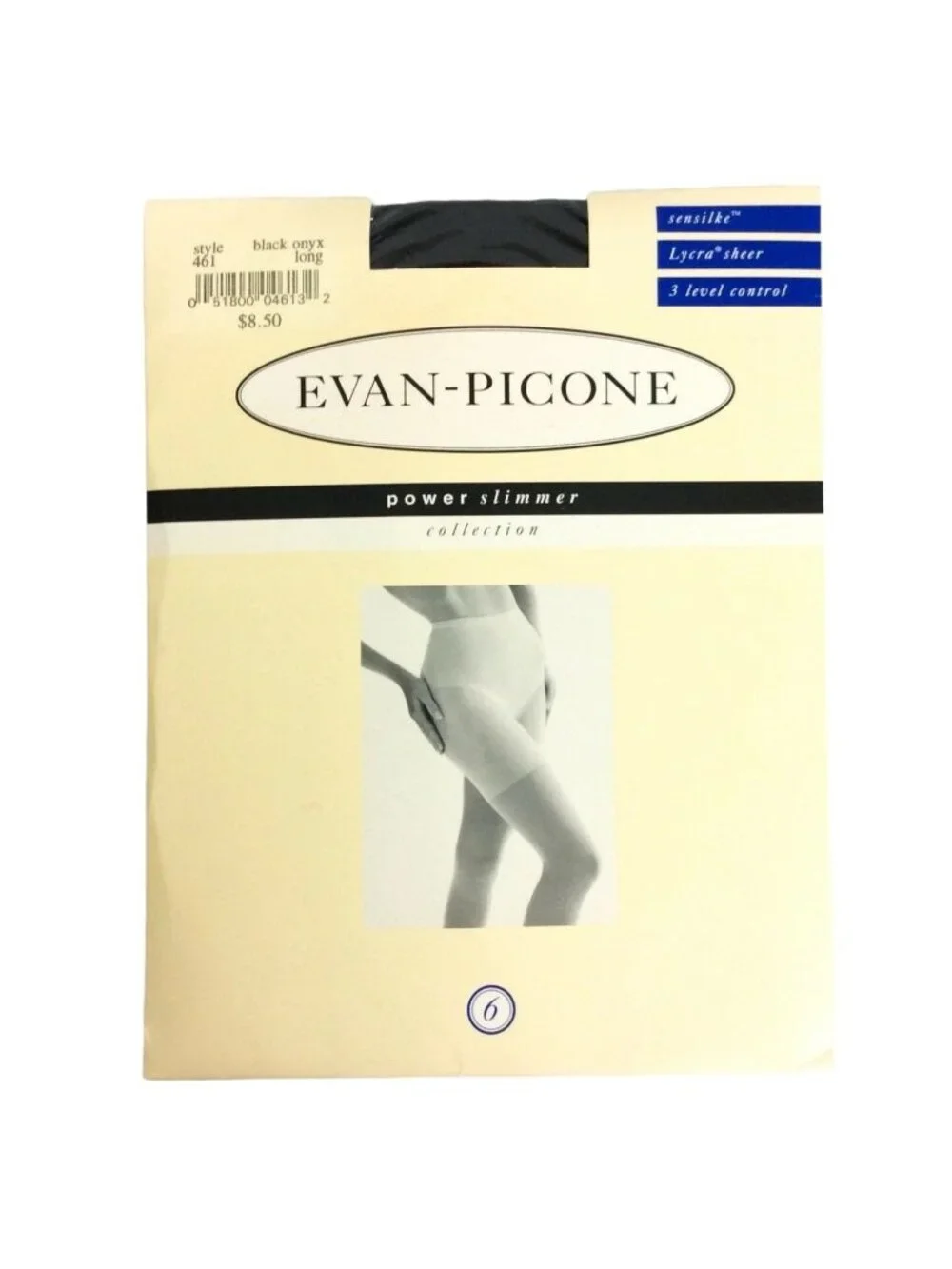 Evan-Picone Power Slimmer Black Pantyhose Size Long Nylon Spandex